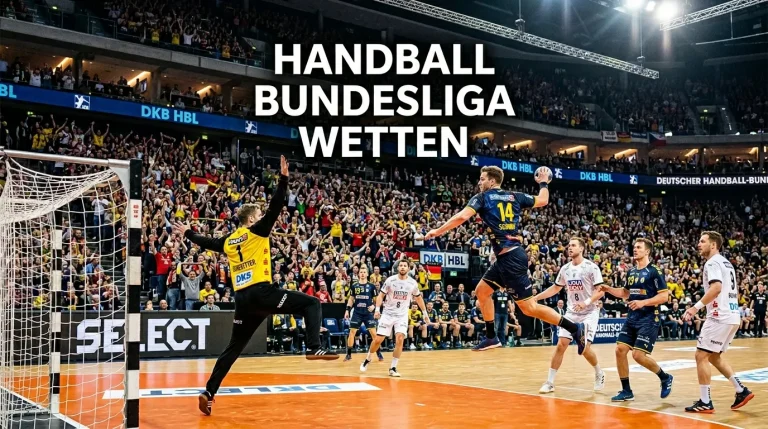 Handball-Bundesliga-Spiel in ausverkaufter Arena – Spieler im Angriff vor jubelnden Zuschauern