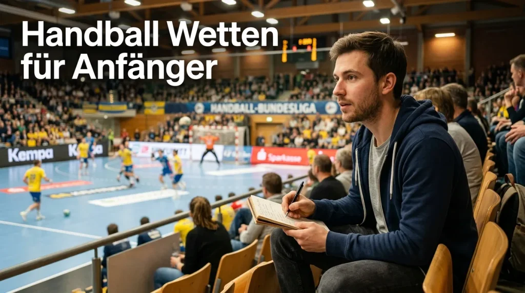 Handball-Einsteiger verfolgt ein Spiel aufmerksam – erster Schritt in die Welt der Sportwetten