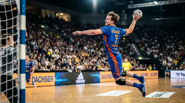 Handball Wetten Guide 2026 – Spieler beim Torwurf in einer beleuchteten Arena