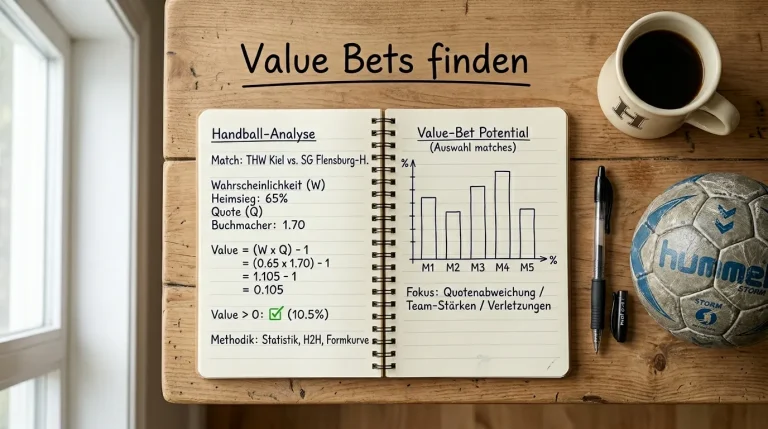 Handball-Analyse mit Notizblock – Suche nach Value Bets und Fehlbewertungen